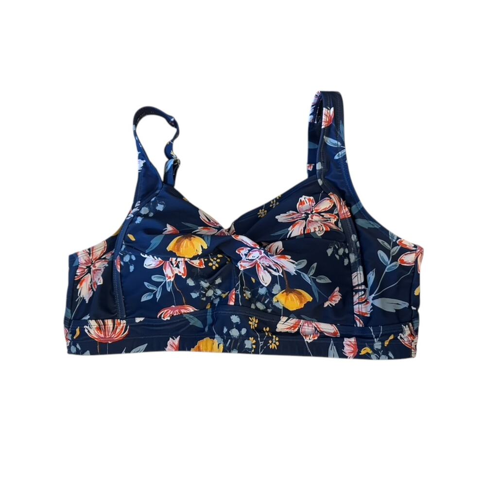 Hanna Nikole Blue Floral Tie Back Padded Bikini Top Women's 14W 14 New